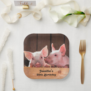 Assiettes En Carton Jolie rose Piglets photo animal Anniversaire