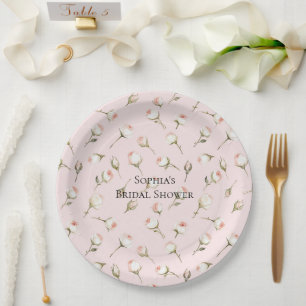 Assiettes En Carton Jolie rose Roses Blanches Fête des mariées Florale