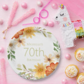 Assiettes En Carton Jolie rouille jaune Fleurs blanches 70e anniversai (Fête)