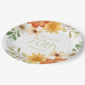 Assiettes En Carton Jolie rouille jaune Fleurs blanches 70e anniversai (Angle)