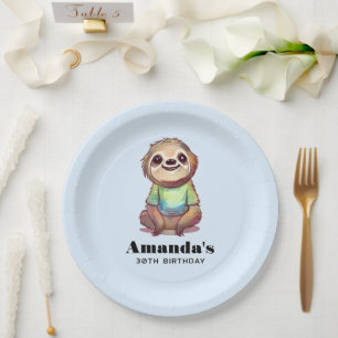 Assiettes En Carton Jolie Sloth portant une chemise Anniversaire