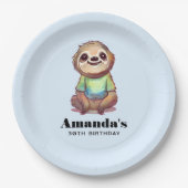 Assiettes En Carton Jolie Sloth portant une chemise Anniversaire (Devant)