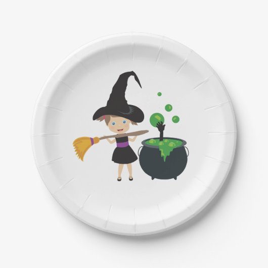 Assiettes En Carton Jolie sorcière d'Halloween (Devant)