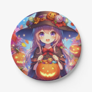 Assiettes En Carton Jolie Sorcière d'Halloween Anime