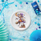 Assiettes En Carton Jolie sorcière et chaton dans une chambre (Fête)