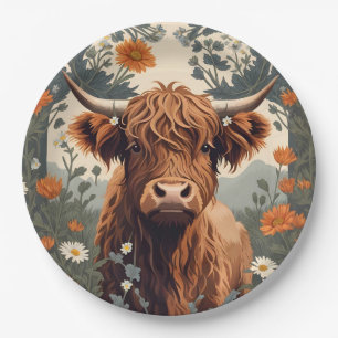 Assiettes En Carton Jolie vache Vintage Highland
