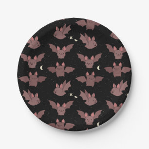Assiettes En Carton Jolies chauves-souris violettes d'Halloween dans l