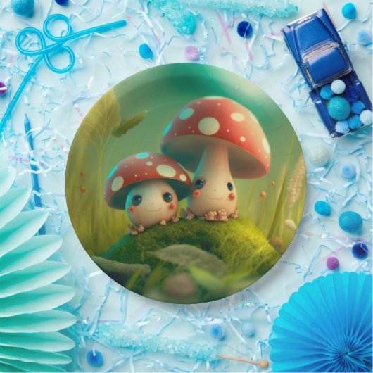 Assiettes En Carton Jolies elfes mignonnes jouent sous la pilule ronde (Fête)