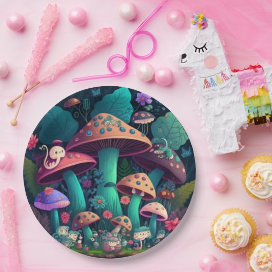 Assiettes En Carton Jolies elfes mignonnes jouent sous la pilule ronde (Fête)