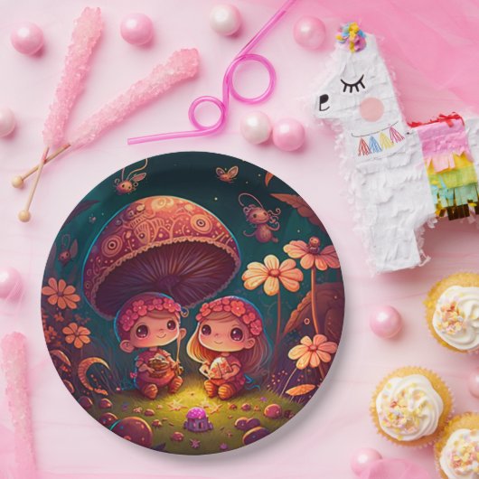 Assiettes En Carton Jolies elfes mignonnes jouent sous la pilule ronde (Fête)