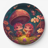 Assiettes En Carton Jolies elfes mignonnes jouent sous la pilule ronde (Devant)