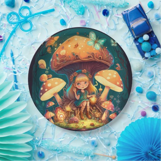 Assiettes En Carton Jolies elfes mignonnes jouent sous la pilule ronde (Fête)