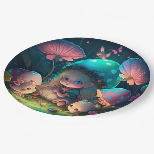 Assiettes En Carton Jolies elfes mignonnes jouent sous la pilule ronde (Angle)