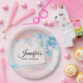 Assiettes En Carton Jolies fleurs bleues sur Baby shower Arrière - pla (Fête)