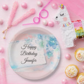 Assiettes En Carton Jolies fleurs bleues sur rose Arrière - plan Anniv (Fête)