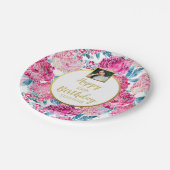 Assiettes En Carton Jolies fleurs, Joyeux anniversaire, texte photo pe (Angle)