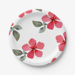 Assiettes En Carton Jolies Fleurs Rouges de Printemps Pop Floral Baby