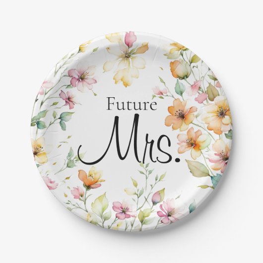 Assiettes En Carton Jolies fleurs sauvages aquarelles rose orange bohè (Devant)