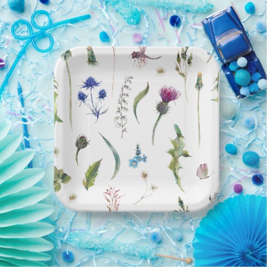 Assiettes En Carton Jolies Fleurs Thistler Dragonfly Design (Fête)