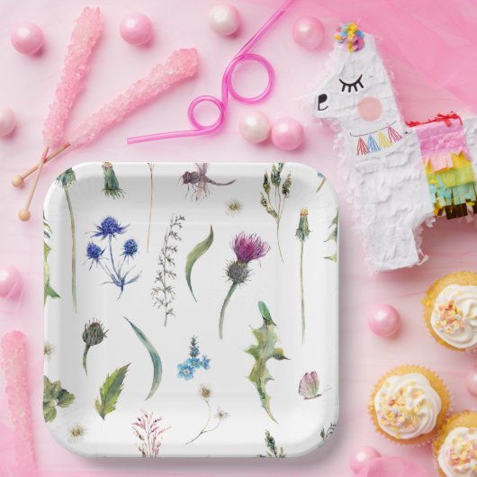 Assiettes En Carton Jolies Fleurs Thistler Dragonfly Design (Fête)