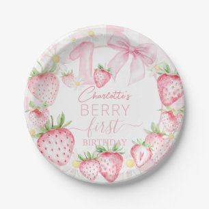 Assiettes En Carton Jolies Fraises Roses Fête de Premier Anniversaire