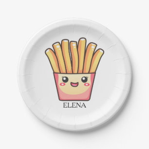 Assiettes En Carton Jolies frites de dessin animé kawaii avec votre no