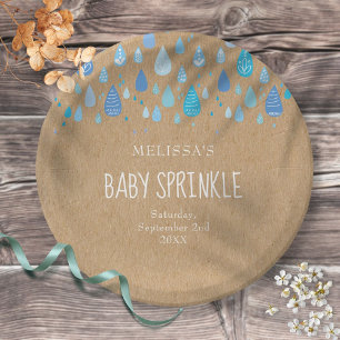 Assiettes En Carton Jolies gouttes de pluie bleues Baby Sprinkle / Sho