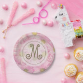 Assiettes En Carton Jolies Maigrettes Roses Mignonnes Monogrammes D'Or (Fête)