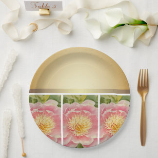 Assiettes En Carton Jolies pivoines dans une rangée - Plaque papier