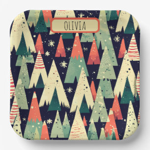 Assiettes En Carton Jolis arbres géométriques en hiver Personnalisés