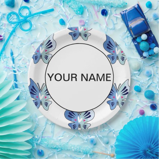 Assiettes En Carton Jolis Papillons Bleus (Fête)