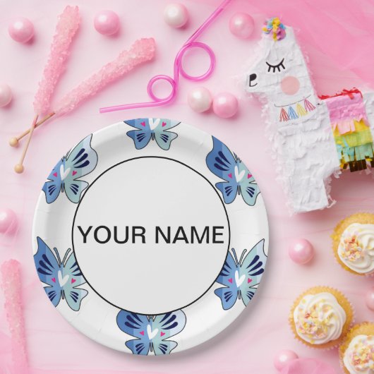 Assiettes En Carton Jolis Papillons Bleus (Fête)
