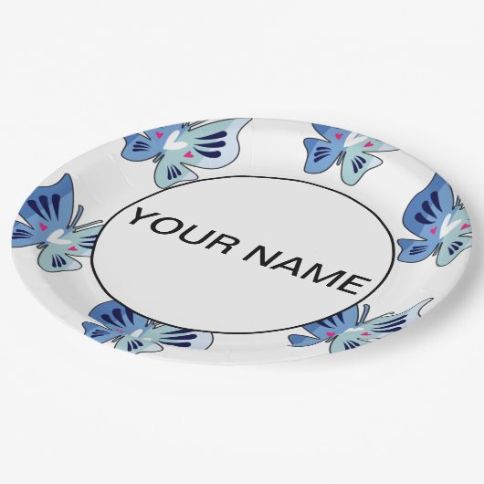 Assiettes En Carton Jolis Papillons Bleus (Angle)