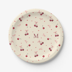 Assiettes En Carton Jolis rubans roses rouges Cerises Cœurs avec monog
