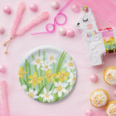 Assiettes En Carton Jonquilles printanières blanches et jaunes  (Fête)