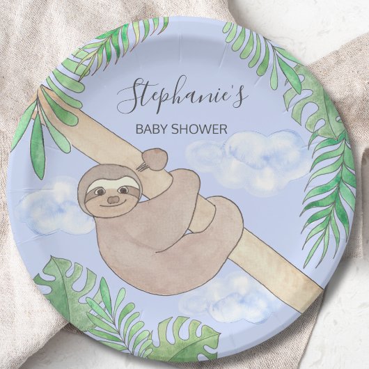 Assiettes En Carton Jote Baby shower garçon Sloth