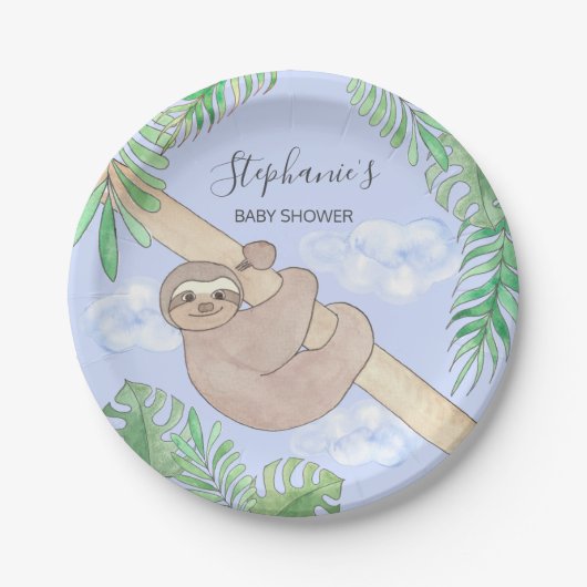 Assiettes En Carton Jote Baby shower garçon Sloth (Devant)