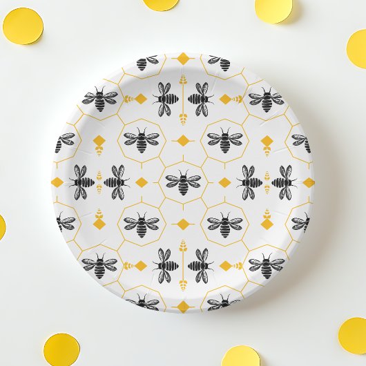 Assiettes En Carton Jote Bee Yellow Honeycomb Anniversaire de enfant P