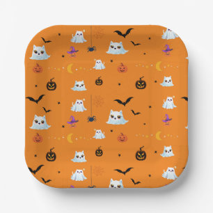 Assiettes En Carton Jote Cat feuille fantôme Halloween citrouille fête