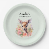 Assiettes En Carton Jote Cerf Entouré D'Anniversaire Rose (Devant)