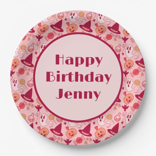 Assiettes En Carton Jote Halloween Anniversaire Ajouter Nom Pink Paste (Devant)