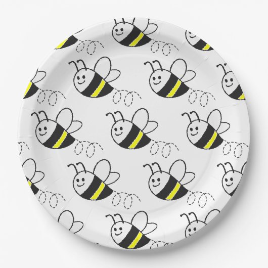 Assiettes En Carton Jote Little Bee Motif Baby shower blanc (Devant)