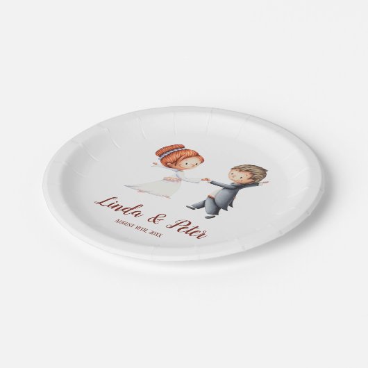 Assiettes En Carton Jote Mariée et Groom Dancing Fête Illustrée (Angle)