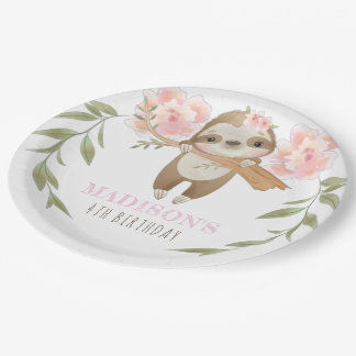 Assiettes En Carton Jote Sloth Personnalisée Fille Anniversaire