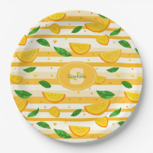 Assiettes En Carton Jouer Motif de tranche orange avec Feuilles verts