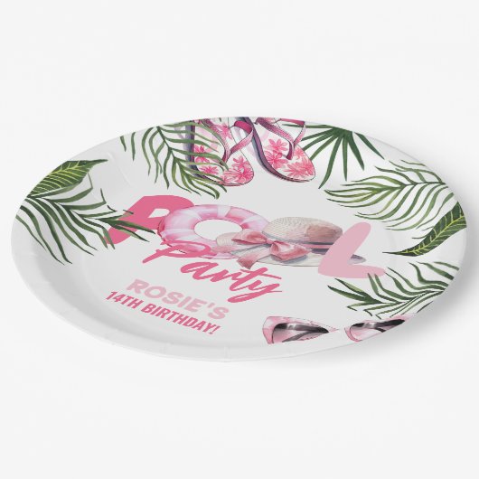 Assiettes En Carton Jouer Pink Pool Party Fille Anniversaire (Angle)