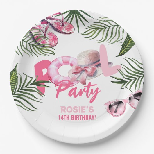 Assiettes En Carton Jouer Pink Pool Party Fille Anniversaire (Devant)