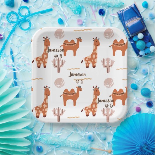 Assiettes En Carton Jouet blanc mignon animal Cactus Camel Llama Anniv (Fête)