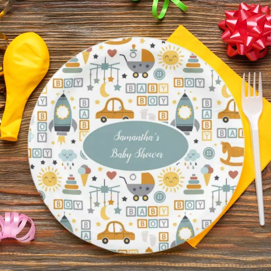 Assiettes En Carton Jouet de voiture mignonne Motif garçon Baby shower