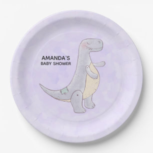Assiettes En Carton Jouet Dinosaure gris mou Baby shower d'aquarelle